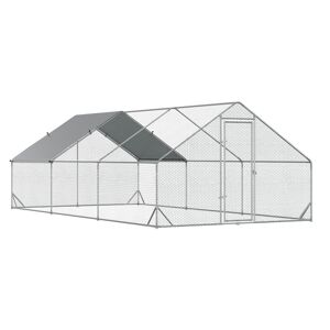 Pawhut Pollaio da Giardino con Telaio Zincato, Copertura Impermeabile e Rete Esagonale, 3x6x2m, Argento
