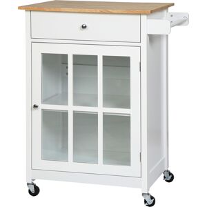 Homcom Carrello da Cucina Multiuso con Cassetto, Armadietto e 4 Ruote, in Legno Bianco, 67x48x86.5cm Aosom