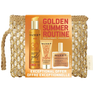 LABORATOIRE NUXE ITALIA Srl Nuxe Golden Summer Routine 2026 set solare illuminante viso corpo capelli, 4 prodotti + pochette