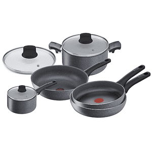 LAGOSTINA Set pentole e padelle  Cucina Green, 8 pezzi, Compatibile con Induzione Gas, Ø 18/24/24/28/28 cm, Alluminio, Grigio marmorizzato