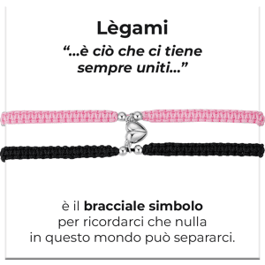 Luca Barra BRACCIALI DONNA E UOMO IN CORDA COREANA ROSA E NERA CON CUORE CALAMITATO