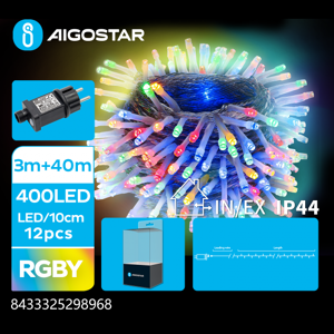 Aigostar catena luminosa lampadine a testa piatta 400 led 40mt - rgby multicolor - 8 giochi di luce - ip44 interno/esterno