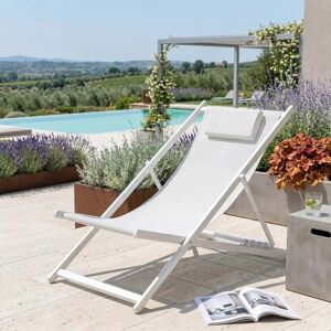 garneroarredamenti Sedia a sdraio pieghevole da giardino in alluminio e textilene bianco Coralia