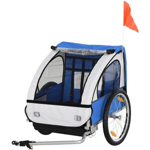 Homcom Rimorchio Bici Bambini con 2 Posti, 2 Cinture di Sicurezza, Telaio in Acciaio e Copertura in Tessuto Oxford Blu Aosom